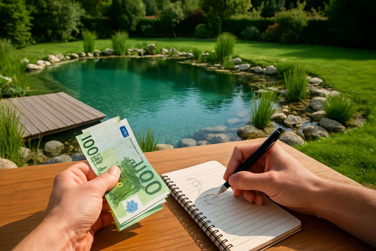 Piscine naturelle vue du dessus question emprise sol aménagement extérieur
